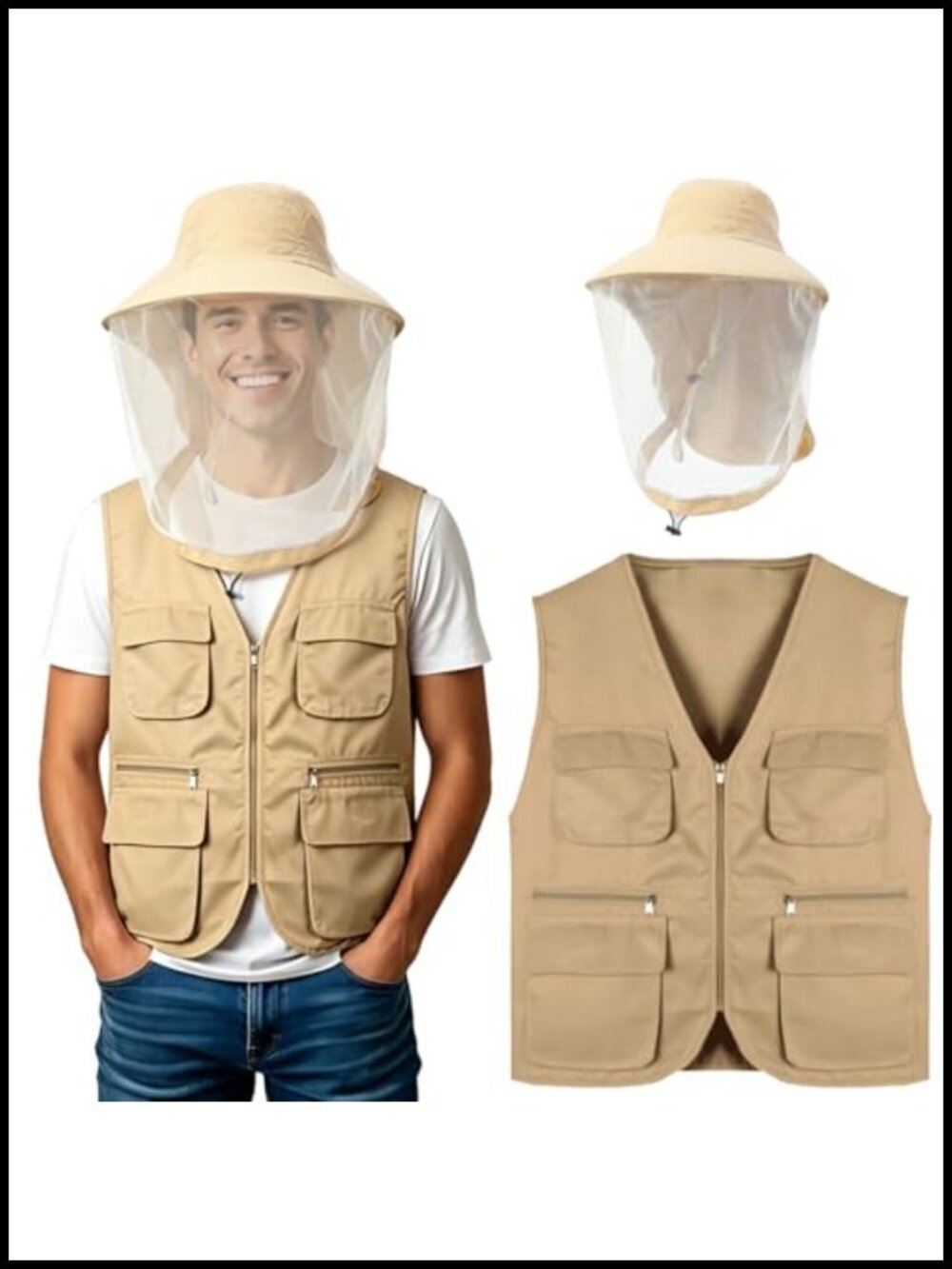 Men's Fishing Vest and Hat Set Polyester Outdoor Cosplay Costume